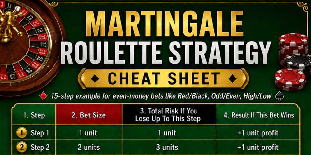 15 Step Martingale Roulette Strategy Cheat Sheet.